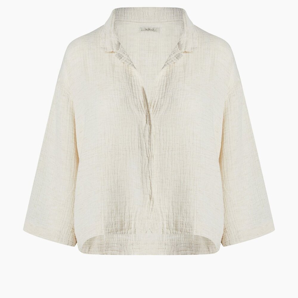 Ikikiz Women’s Crinkle Long Sleeve Top – Off White